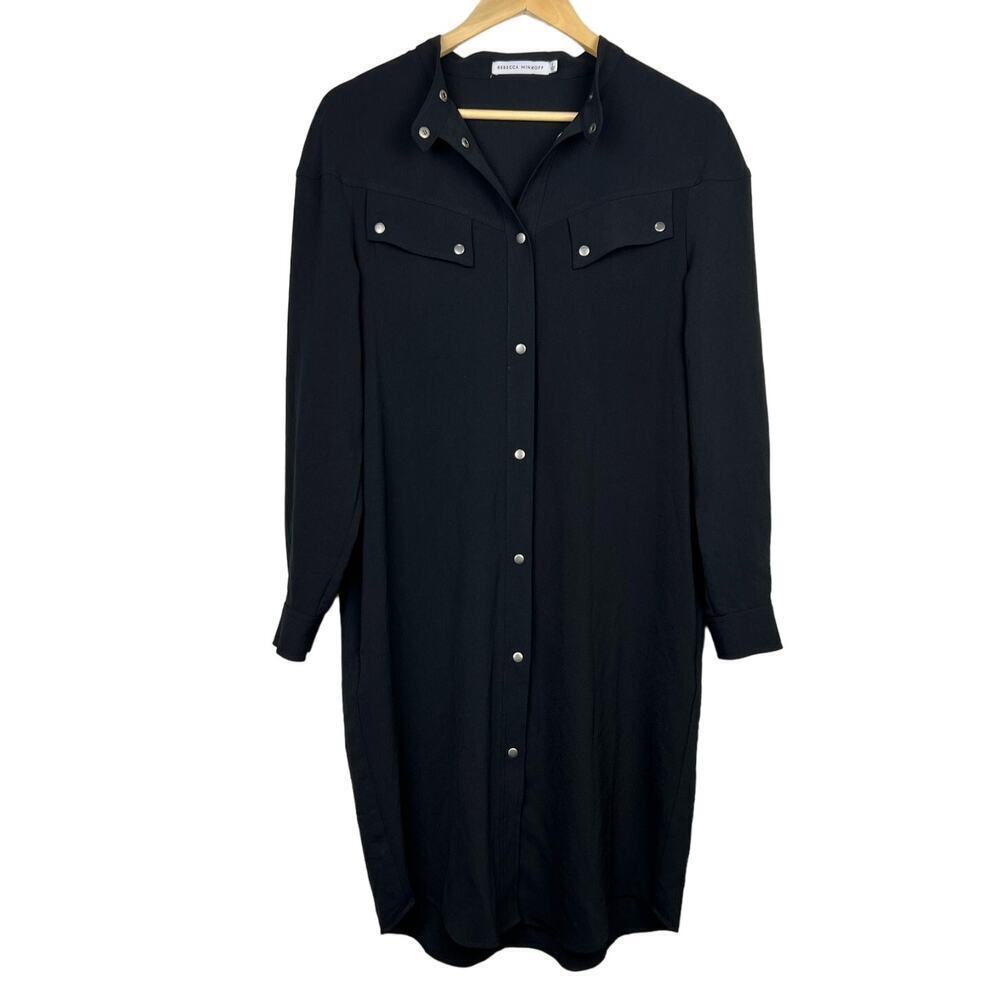 Rebecca Minkoff Callie Black Button Down Shirt Dress Small Pockets No Belt - Picture 2 of 10